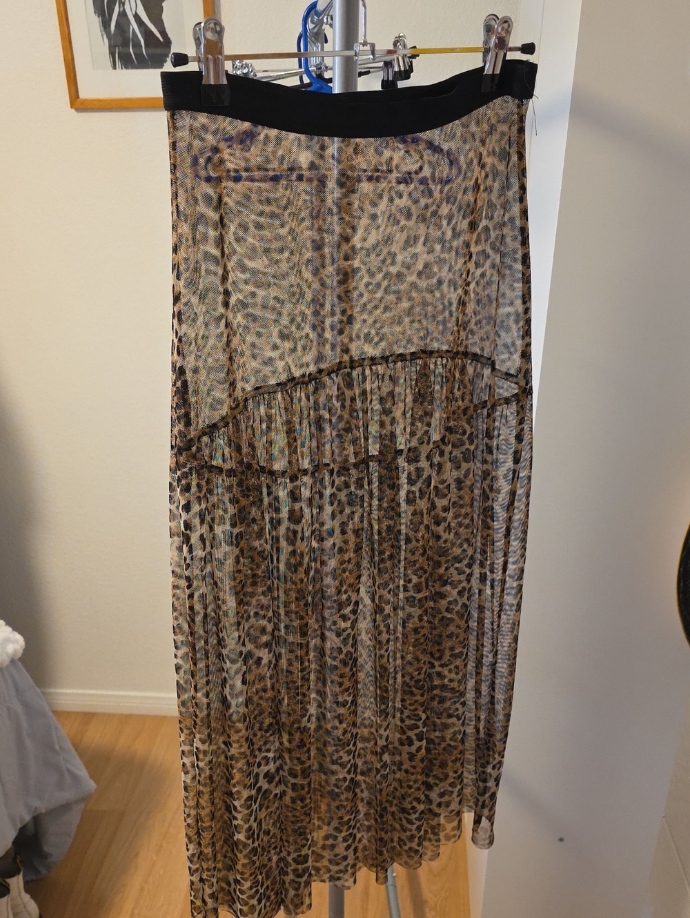 Sheer Leopard Print Maxi Skirt with Black Waistband
